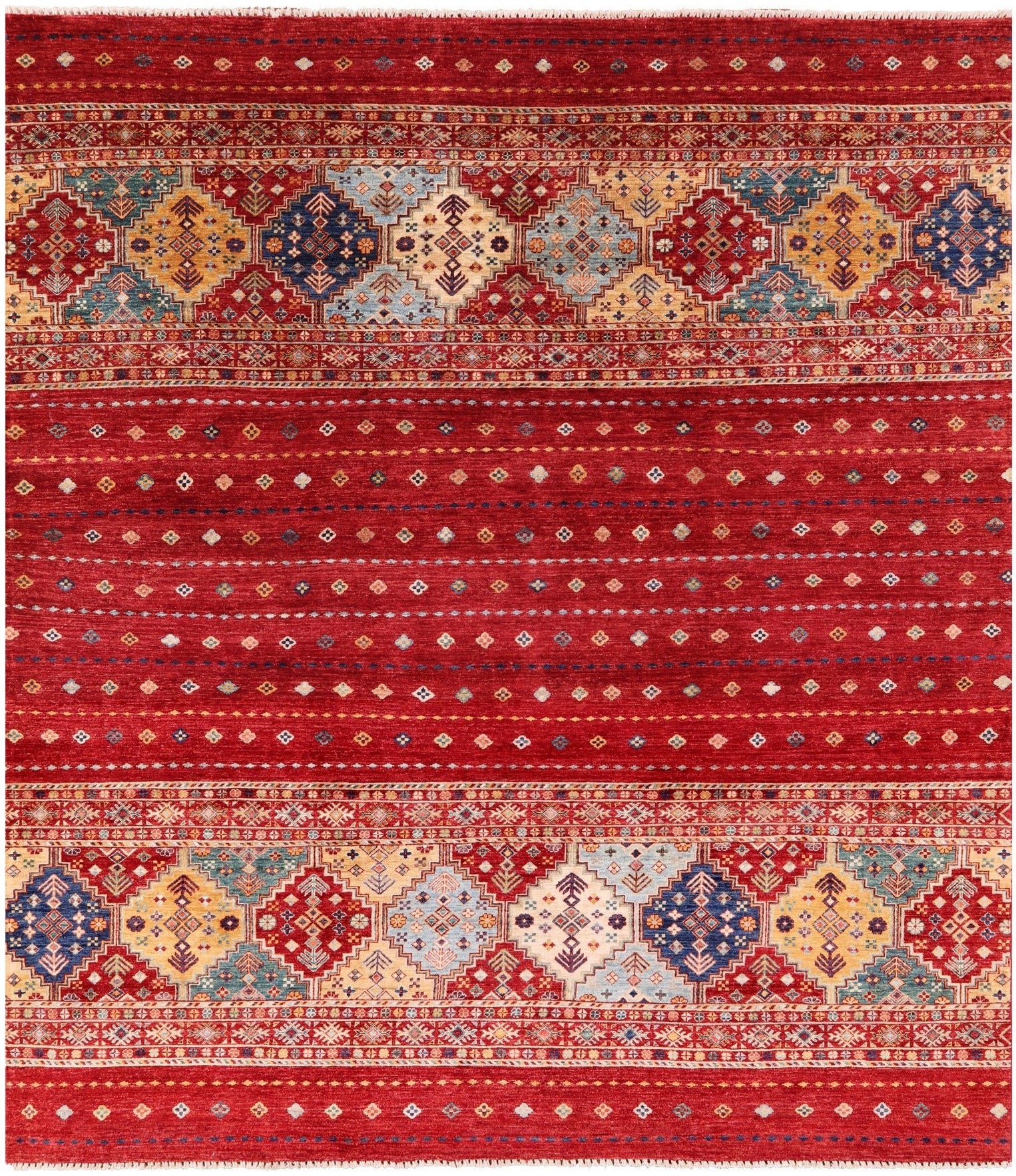 Red Tribal Khorjin Persian Gabbeh Hand Knotted Wool Rug - 8' 6" X 9' 8" - Golden Nile