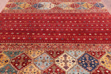 Red Tribal Khorjin Persian Gabbeh Hand Knotted Wool Rug - 8' 6" X 9' 8" - Golden Nile