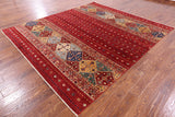 Red Tribal Khorjin Persian Gabbeh Hand Knotted Wool Rug - 8' 6" X 9' 8" - Golden Nile