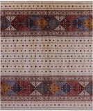 Ivory Khorjin Persian Gabbeh Handmade Wool Rug - 8' 1" X 9' 7" - Golden Nile