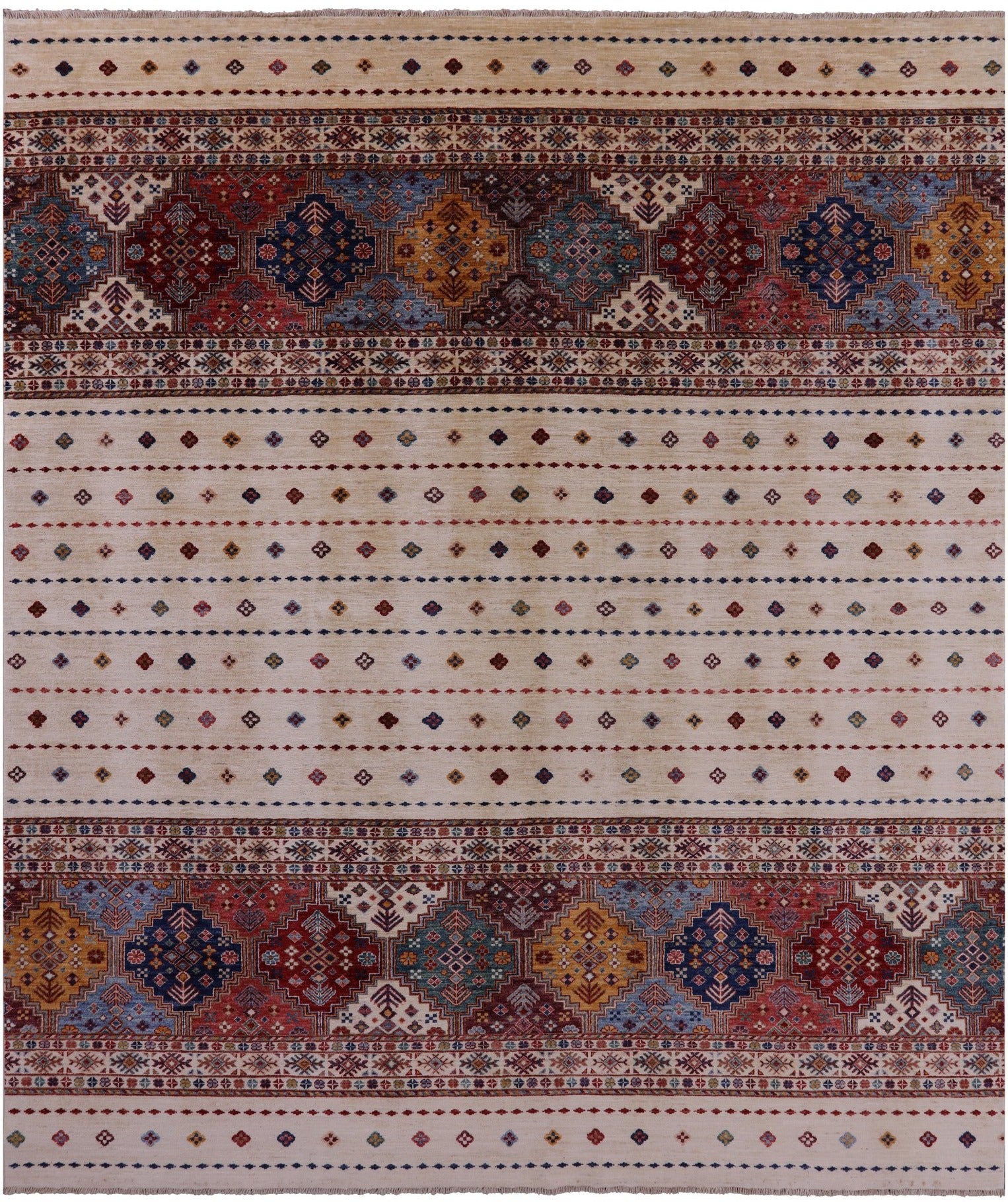 Ivory Khorjin Persian Gabbeh Handmade Wool Rug - 8' 1" X 9' 7" - Golden Nile