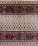 Ivory Khorjin Persian Gabbeh Handmade Wool Rug - 8' 1" X 9' 7" - Golden Nile