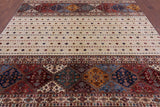 Ivory Khorjin Persian Gabbeh Handmade Wool Rug - 8' 1" X 9' 7" - Golden Nile