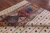 Ivory Khorjin Persian Gabbeh Handmade Wool Rug - 8' 1" X 9' 7" - Golden Nile