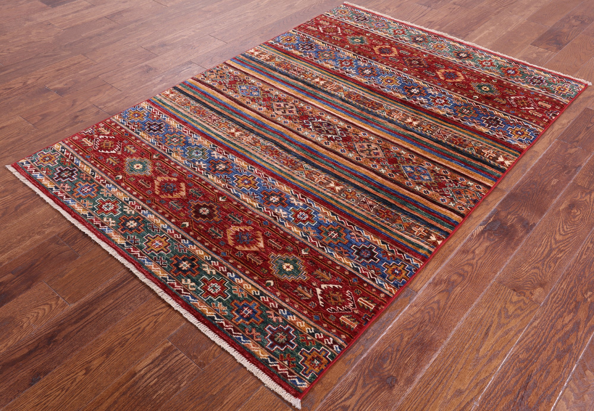 Khorjin Persian Gabbeh Handmade Wool Rug - 4' 0" X 5' 11" - Golden Nile