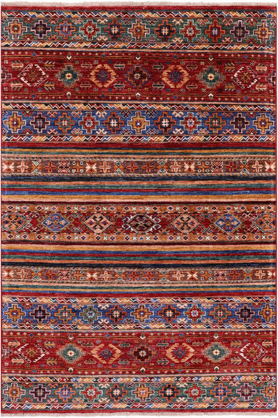 Khorjin Persian Gabbeh Handmade Wool Rug - 4' 0" X 5' 11" - Golden Nile