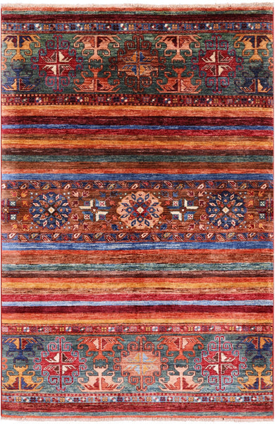 Khorjin Persian Gabbeh Handmade Wool Rug - 4' 1" X 6' 1" - Golden Nile