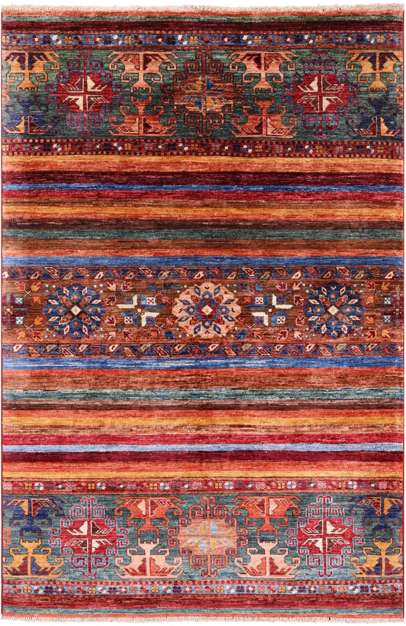 Khorjin Persian Gabbeh Handmade Wool Rug - 4' 1" X 6' 1" - Golden Nile