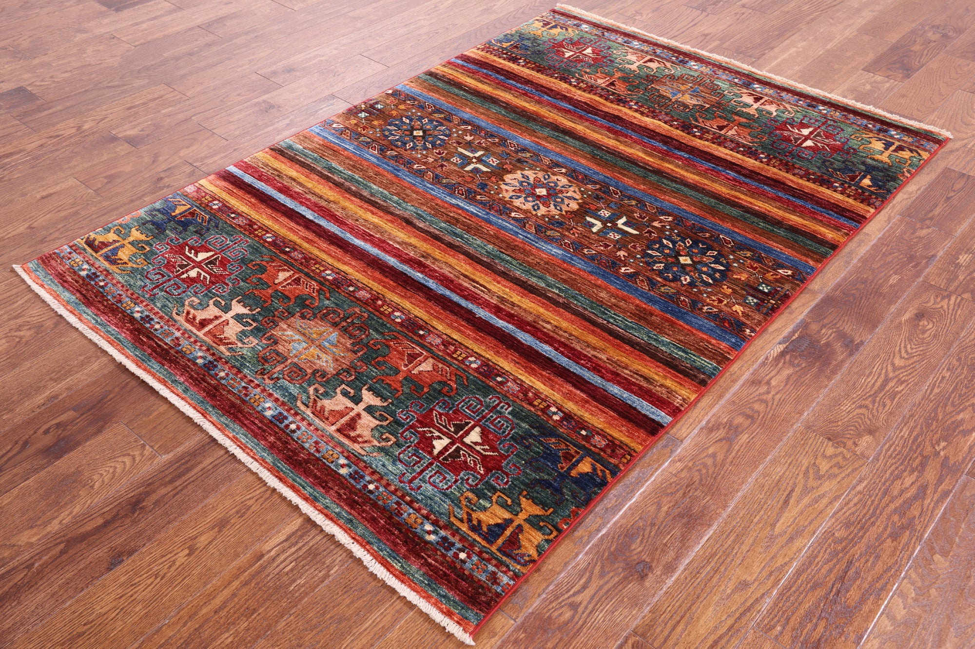 Khorjin Persian Gabbeh Handmade Wool Rug - 4' 1" X 6' 1" - Golden Nile