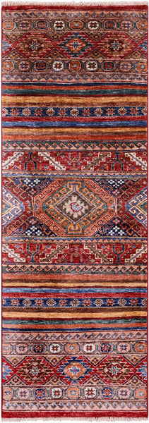 Khorjin Persian Gabbeh Hand Knotted Wool Runner Rug - 2' X 5' 9" - Golden Nile