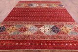 Red Khorjin Persian Gabbeh Hand Knotted Wool Rug - 8' 6" X 9' 9" - Golden Nile