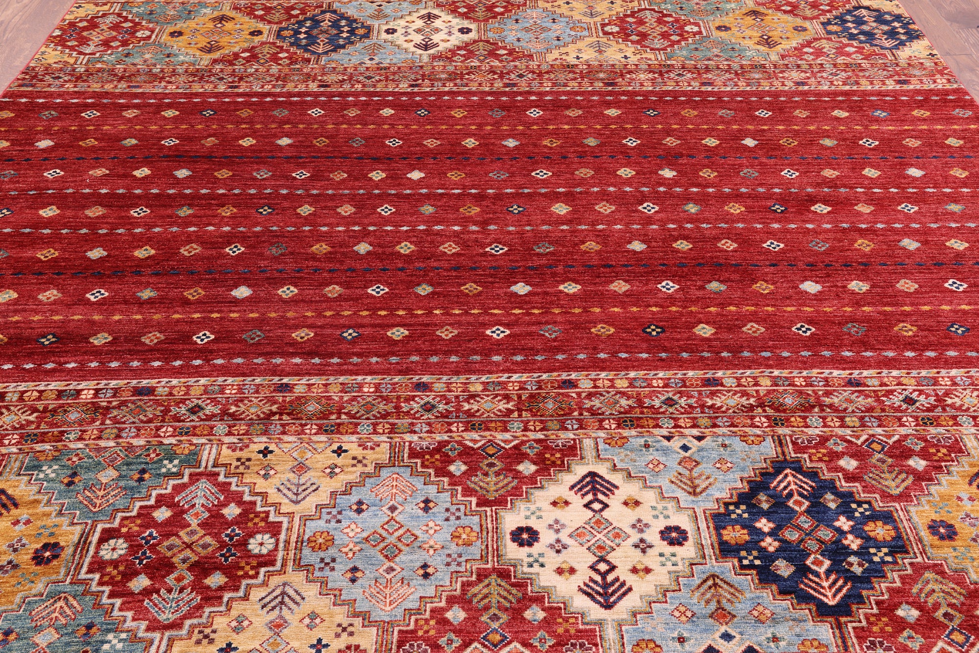 Red Khorjin Persian Gabbeh Hand Knotted Wool Rug - 8' 6" X 9' 9" - Golden Nile