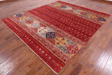 Red Khorjin Persian Gabbeh Hand Knotted Wool Rug - 8' 6" X 9' 9" - Golden Nile