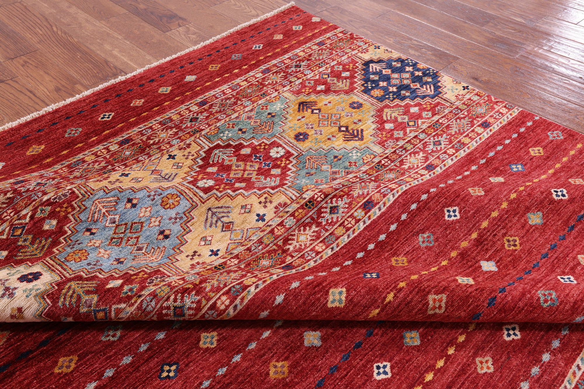 Red Khorjin Persian Gabbeh Hand Knotted Wool Rug - 8' 6" X 9' 9" - Golden Nile