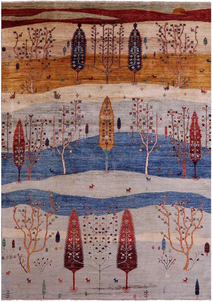 Tribal Persian Gabbeh Handmade Wool Rug - 6' 10" X 9' 8" - Golden Nile