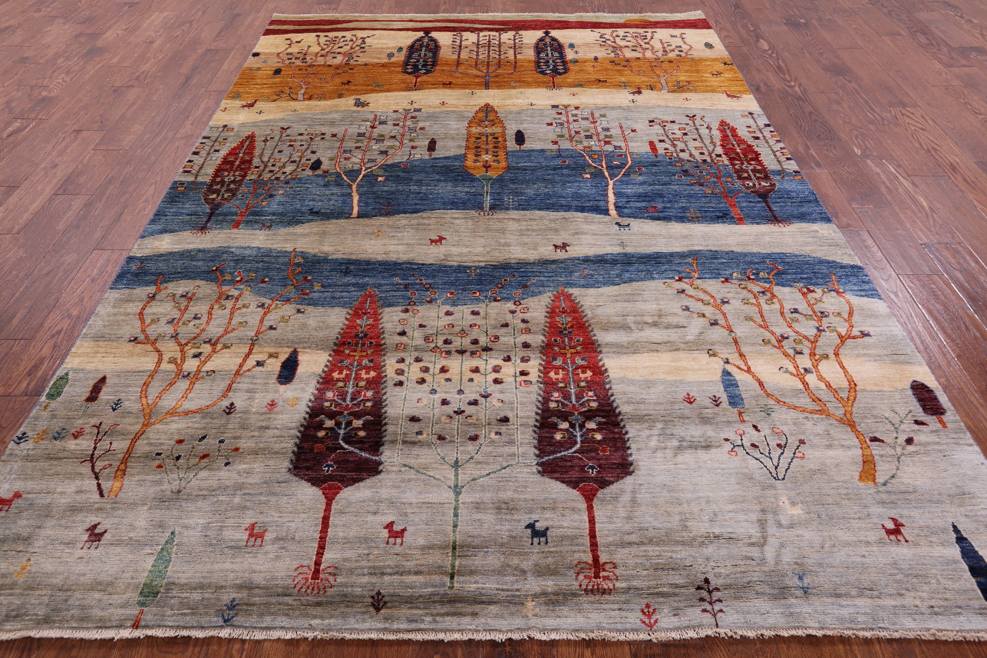 Tribal Persian Gabbeh Handmade Wool Rug - 6' 10" X 9' 8" - Golden Nile