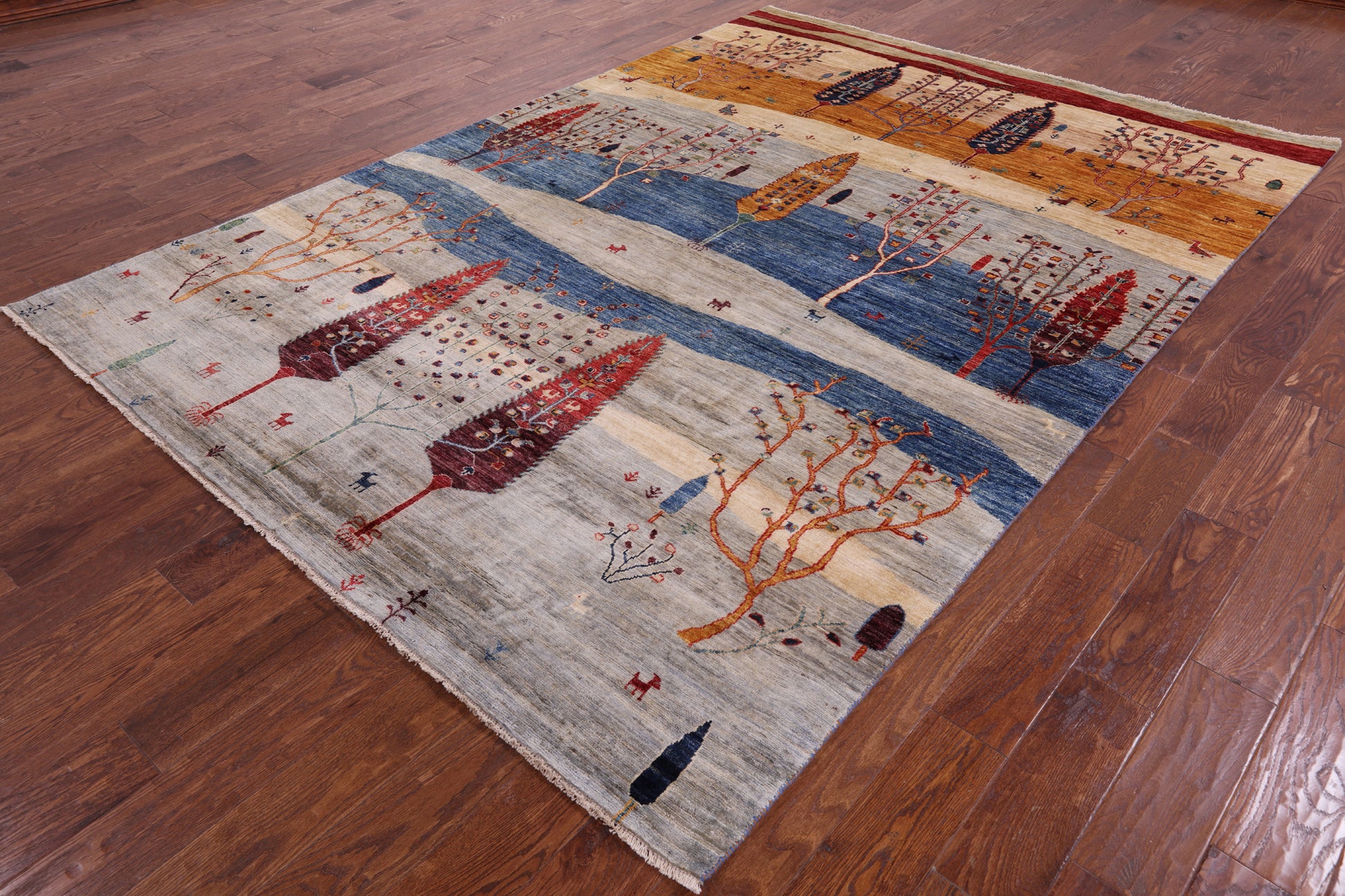 Tribal Persian Gabbeh Handmade Wool Rug - 6' 10" X 9' 8" - Golden Nile