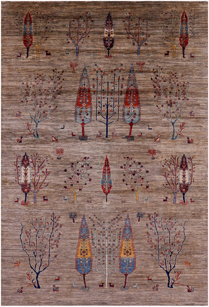 Tribal Persian Gabbeh Hand Knotted Wool Rug - 6' 7" X 9' 8" - Golden Nile