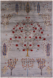Pomegranate Tree Persian Gabbeh Hand Knotted Wool Rug - 4' X 5' 10" - Golden Nile