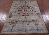 Pomegranate Tree Persian Gabbeh Hand Knotted Wool Rug - 4' X 5' 10" - Golden Nile