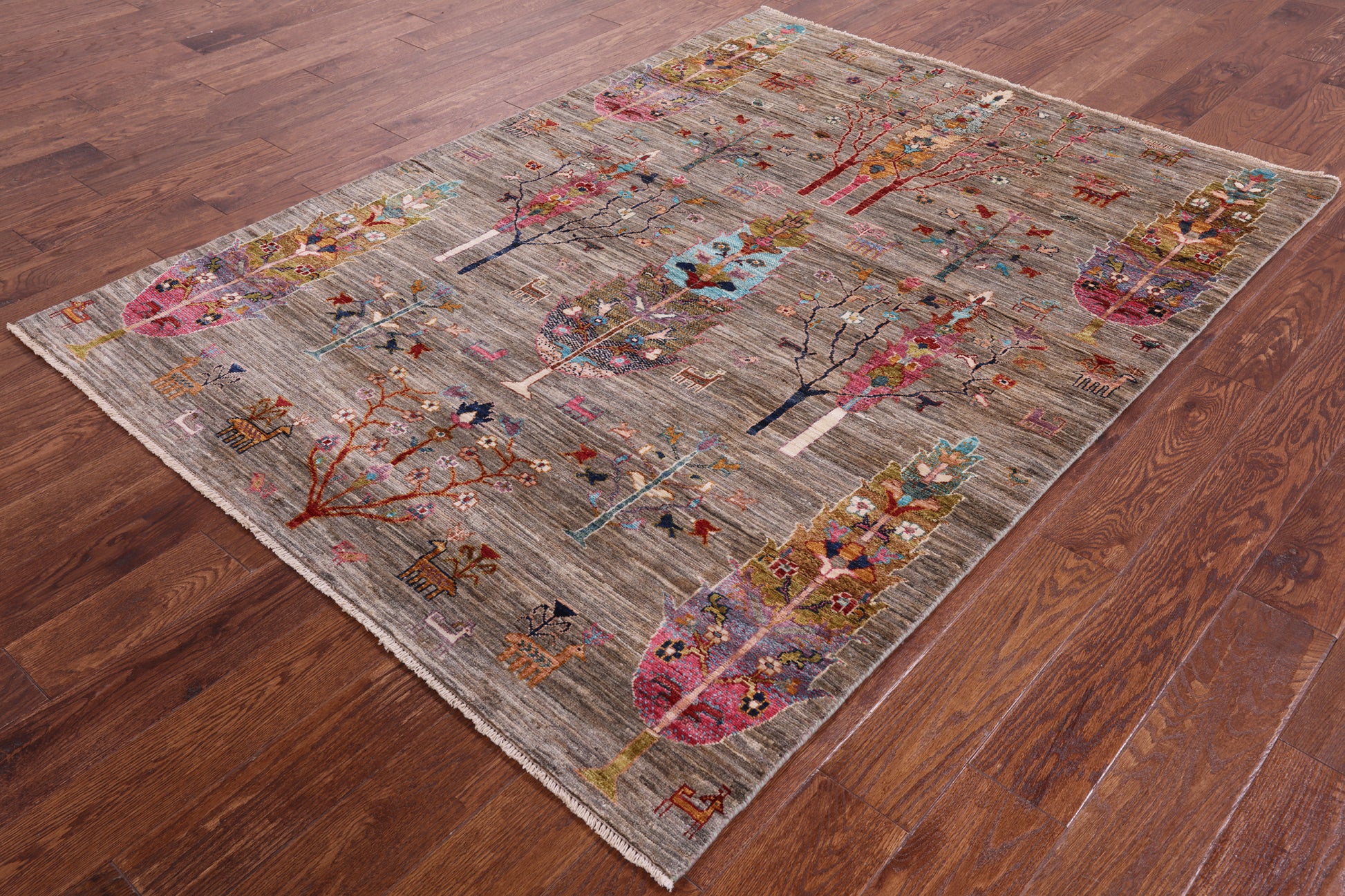 Tribal Persian Gabbeh Handmade Wool Rug - 5' 1" X 6' 10" - Golden Nile