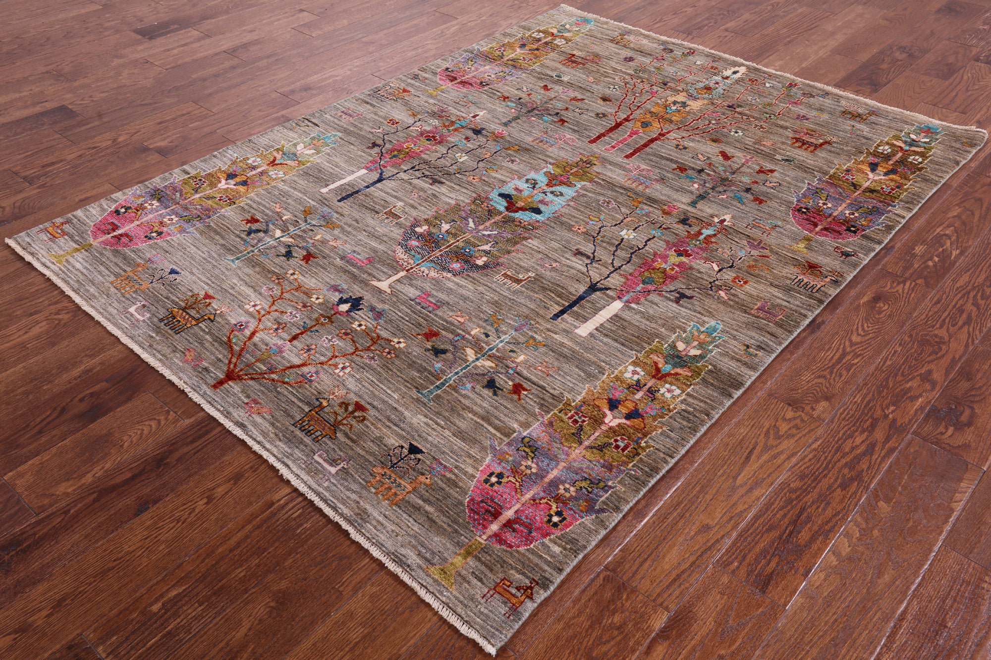 Tribal Persian Gabbeh Handmade Wool Rug - 5' 1" X 6' 10" - Golden Nile