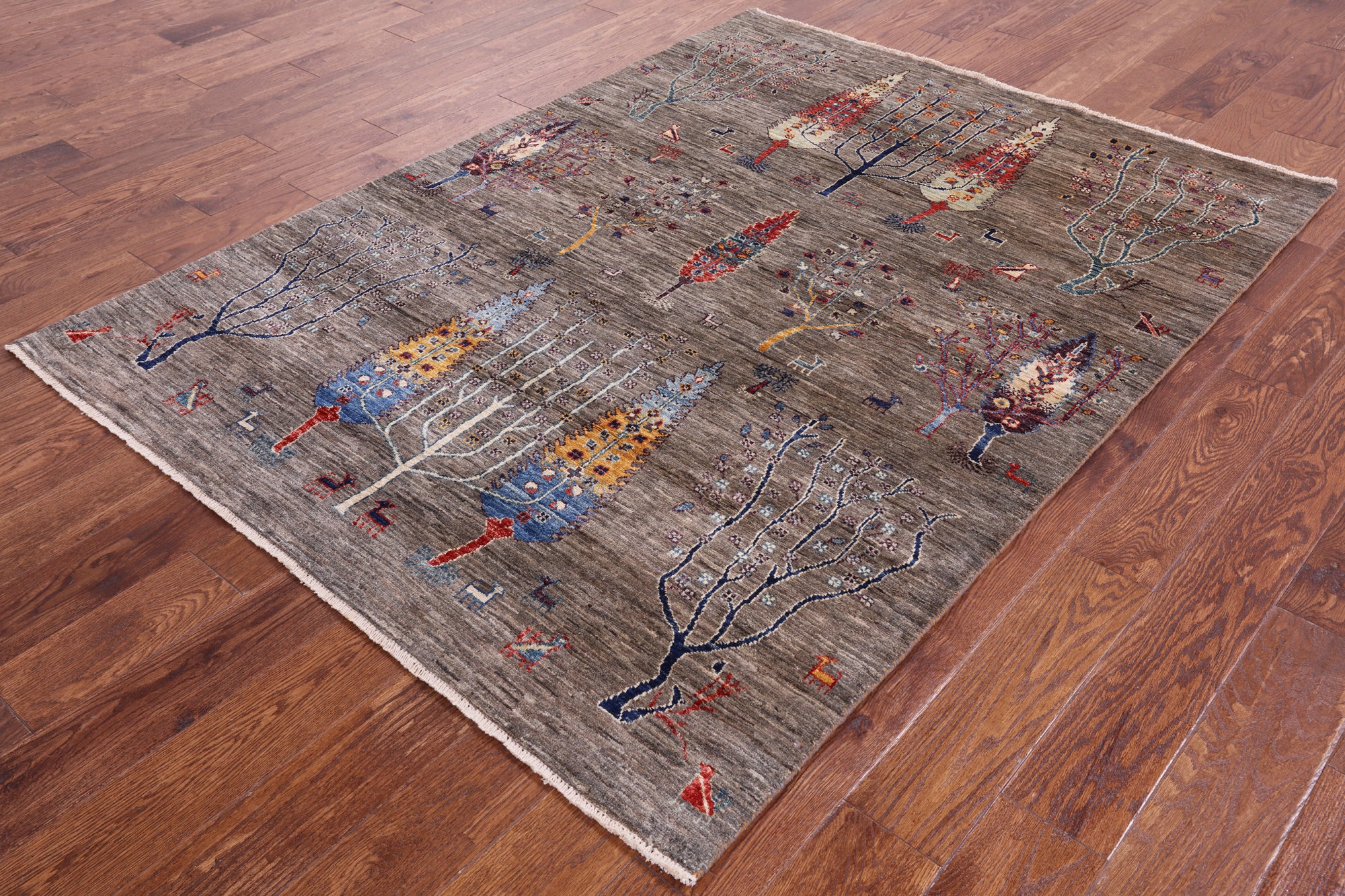 Tribal Persian Gabbeh Hand Knotted Wool Rug - 4' 10" X 6' 6" - Golden Nile