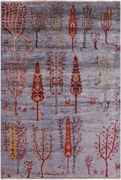 Tribal Persian Gabbeh Handmade Wool Rug - 4' 6" X 6' 8" - Golden Nile