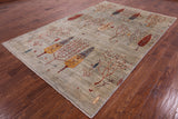 Tribal Persian Gabbeh Hand Knotted Wool Rug - 6' 4" X 9' 7" - Golden Nile