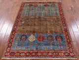 Tribal Persian Gabbeh Hand Knotted Wool Rug - 4' 0" X 5' 10" - Golden Nile