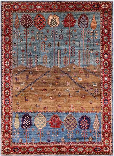 Tribal Persian Gabbeh Hand Knotted Wool Rug - 5' X 6' 10" - Golden Nile