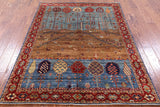 Tribal Persian Gabbeh Hand Knotted Wool Rug - 5' X 6' 10" - Golden Nile