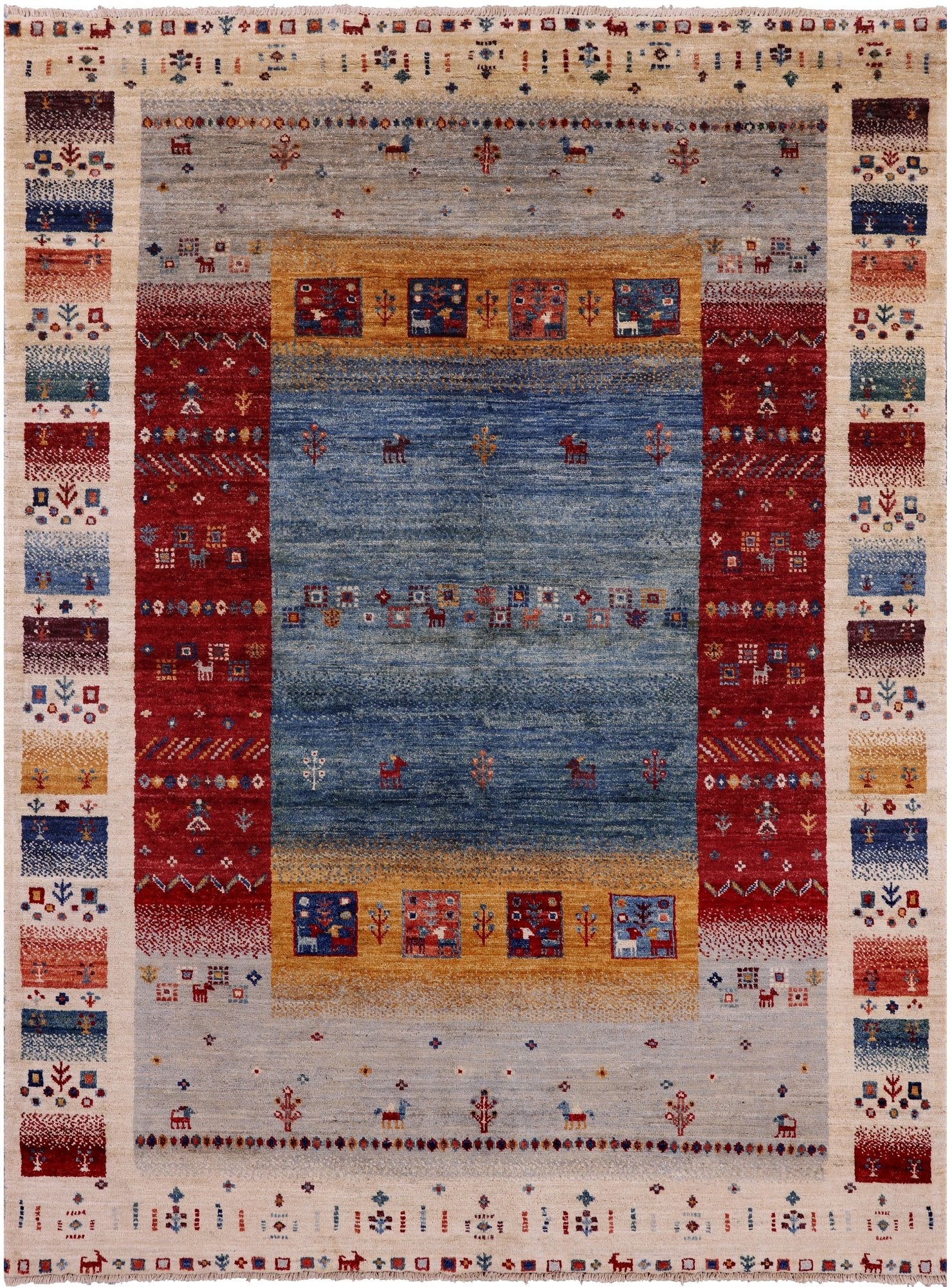 Tribal Persian Gabbeh Hand Knotted Wool Rug - 4' 10" X 6' 7" - Golden Nile