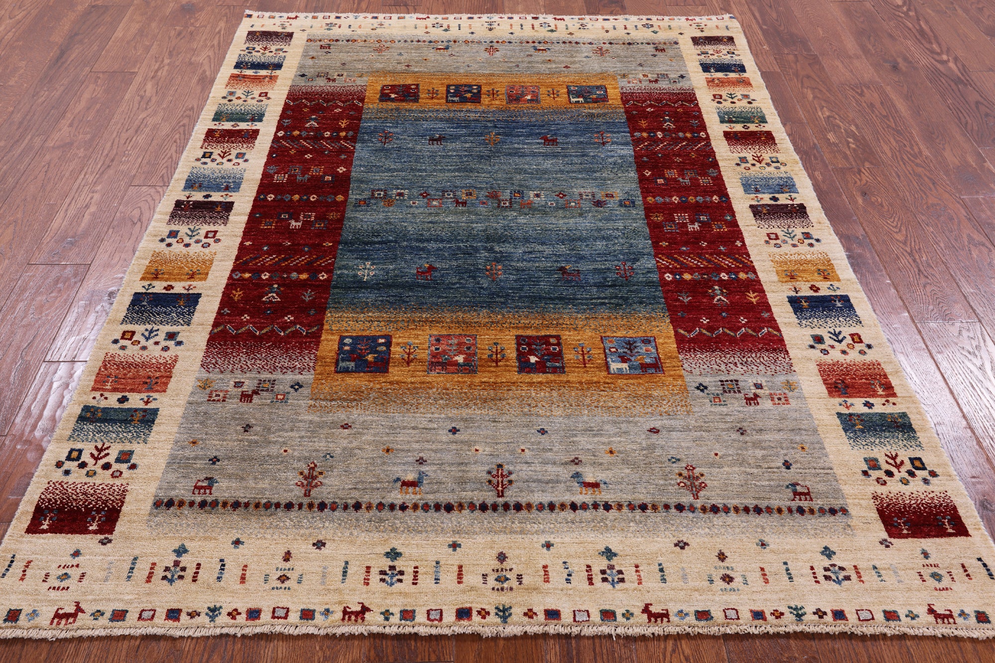 Tribal Persian Gabbeh Hand Knotted Wool Rug - 4' 10" X 6' 7" - Golden Nile