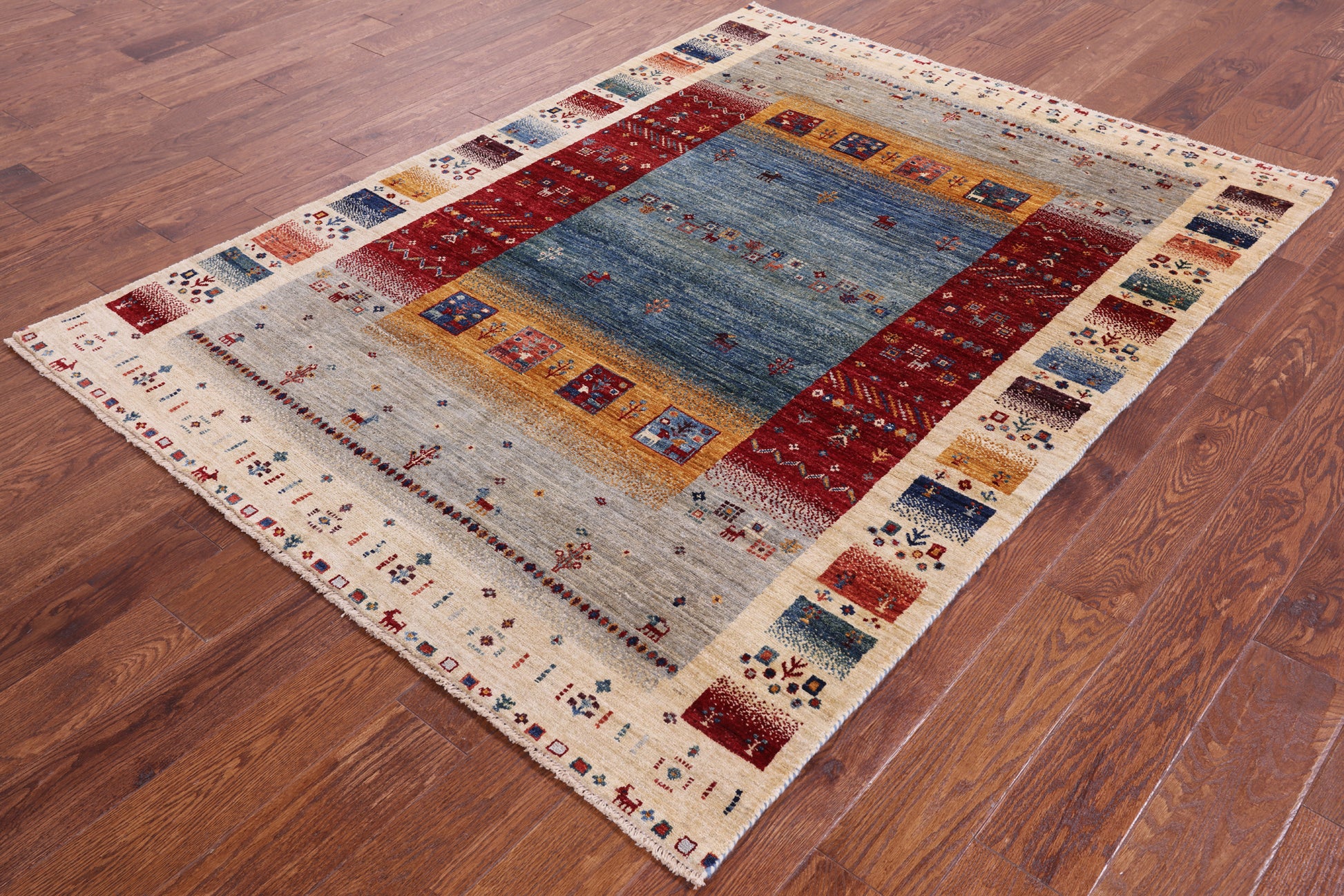 Tribal Persian Gabbeh Hand Knotted Wool Rug - 4' 10" X 6' 7" - Golden Nile