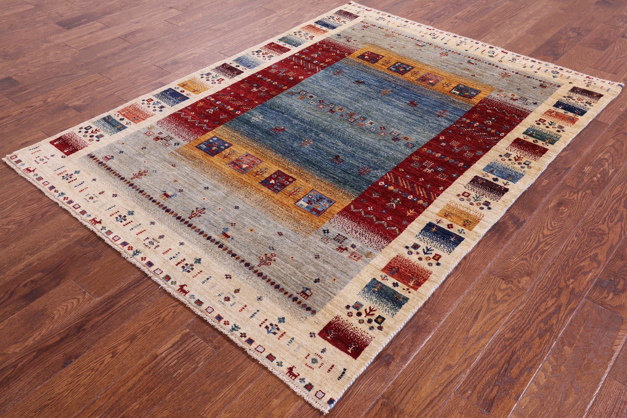 Tribal Persian Gabbeh Hand Knotted Wool Rug - 4' 10" X 6' 7" - Golden Nile