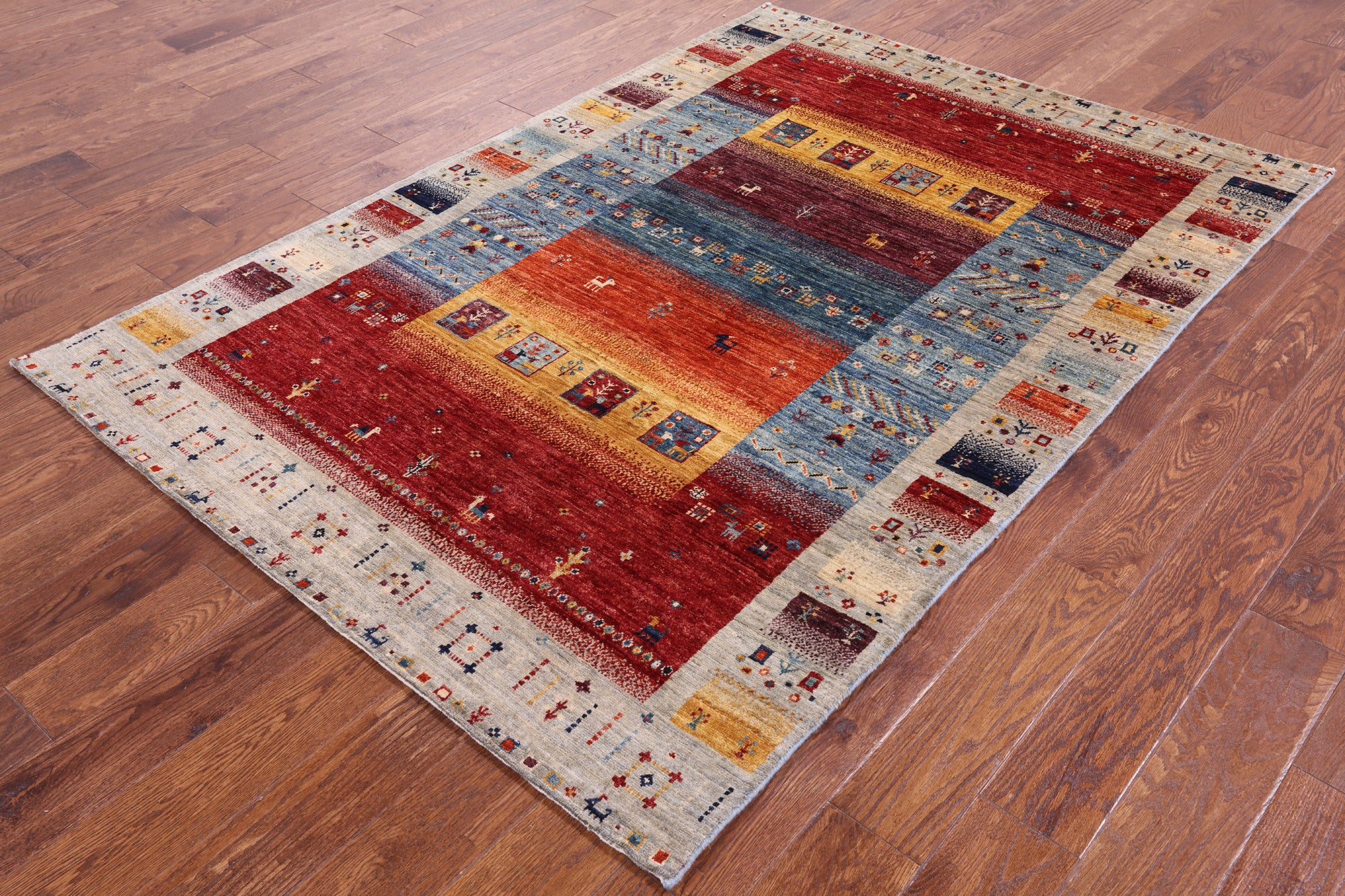 Tribal Persian Gabbeh Hand Knotted Wool Rug - 4' 9" X 6' 10" - Golden Nile