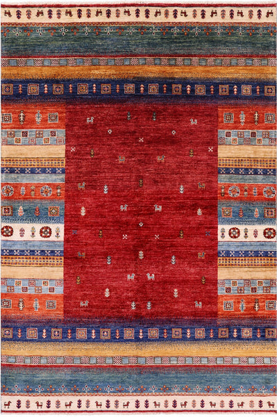 Tribal Persian Gabbeh Handmade Wool Rug - 5' 5" X 8' 1" - Golden Nile