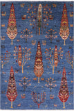 Blue Tribal Persian Gabbeh Handmade Wool Rug - 5' 9" X 8' 4" - Golden Nile