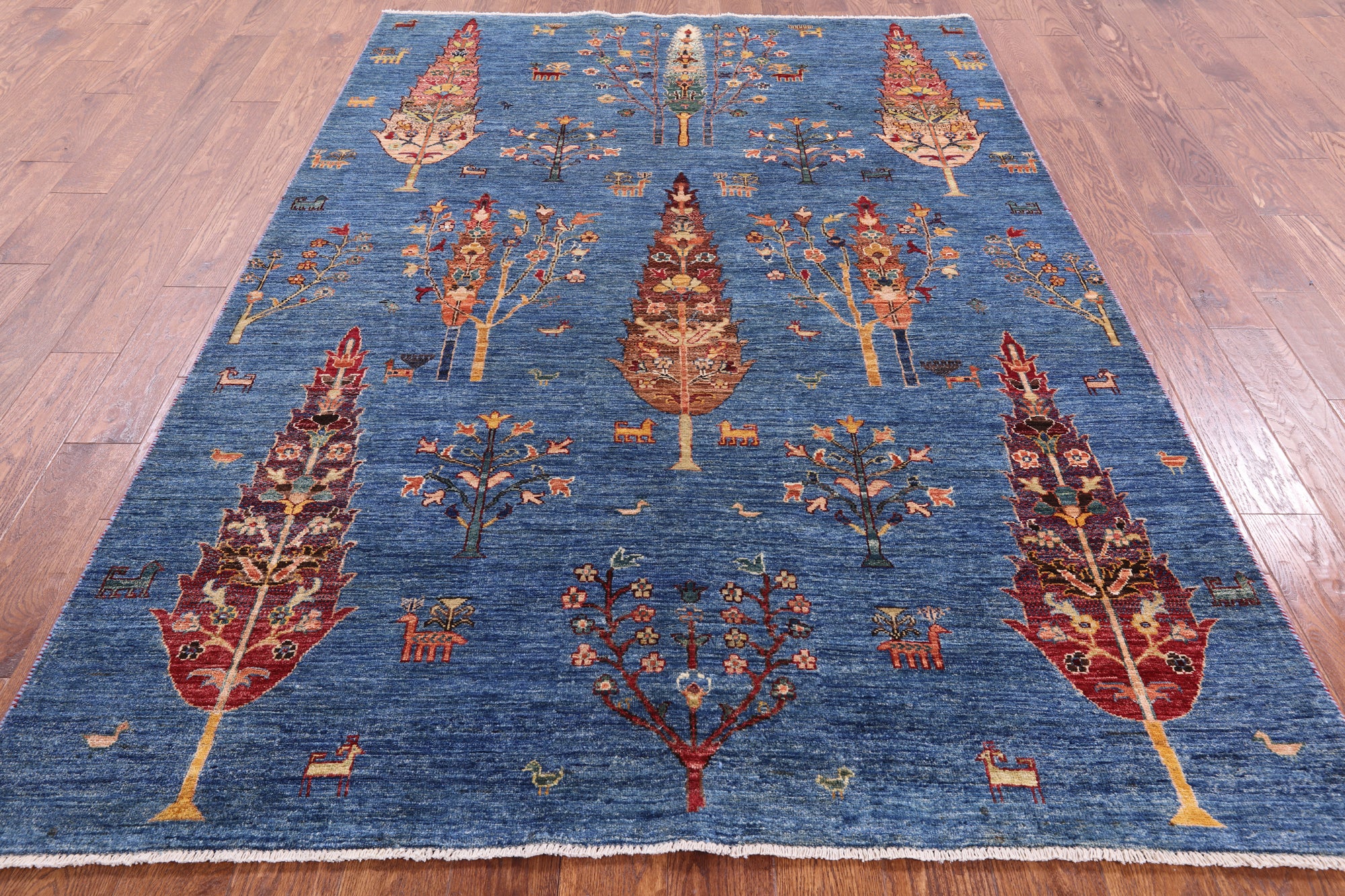 Blue Tribal Persian Gabbeh Handmade Wool Rug - 5' 9" X 8' 4" - Golden Nile
