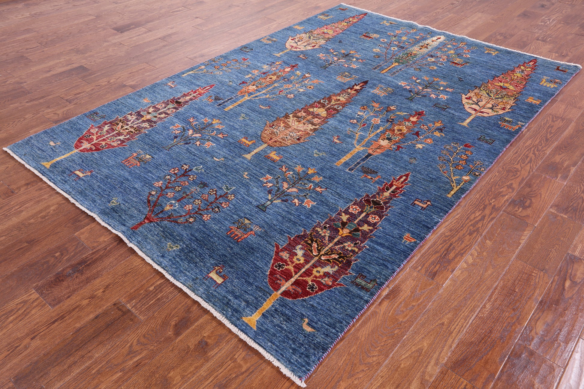 Blue Tribal Persian Gabbeh Handmade Wool Rug - 5' 9" X 8' 4" - Golden Nile