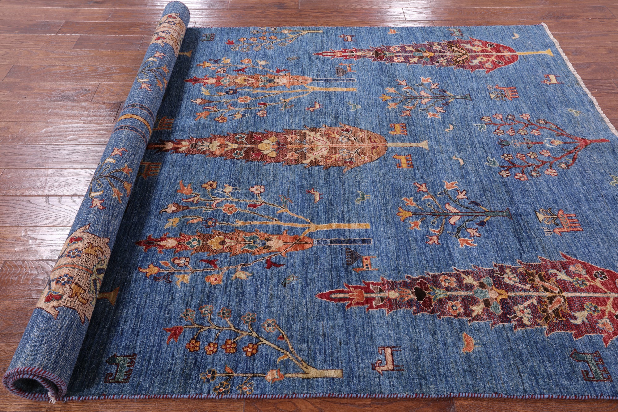 Blue Tribal Persian Gabbeh Handmade Wool Rug - 5' 9" X 8' 4" - Golden Nile