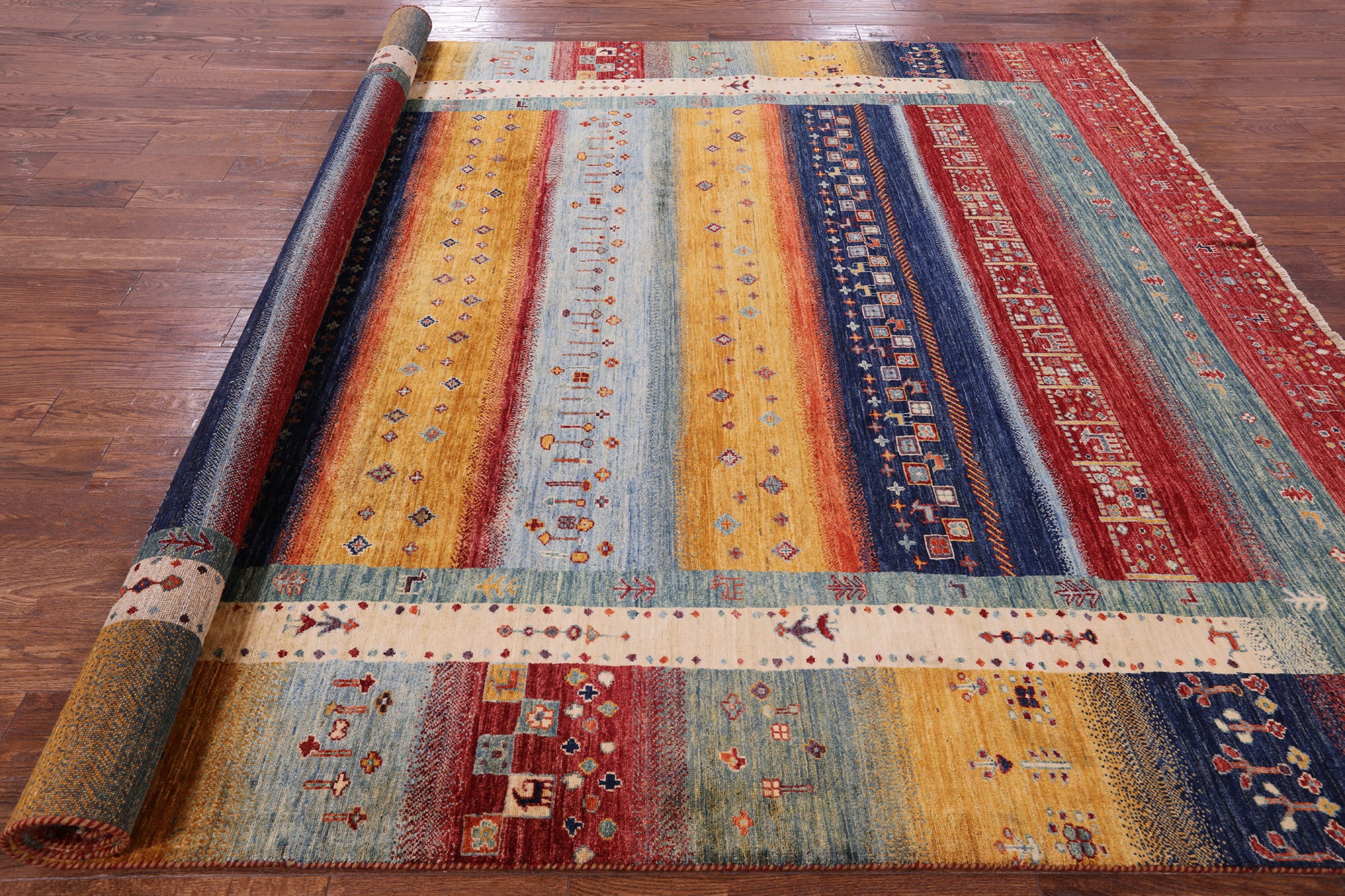 Tribal Persian Gabbeh Handmade Wool Rug - 8' 3" X 9' 2" - Golden Nile