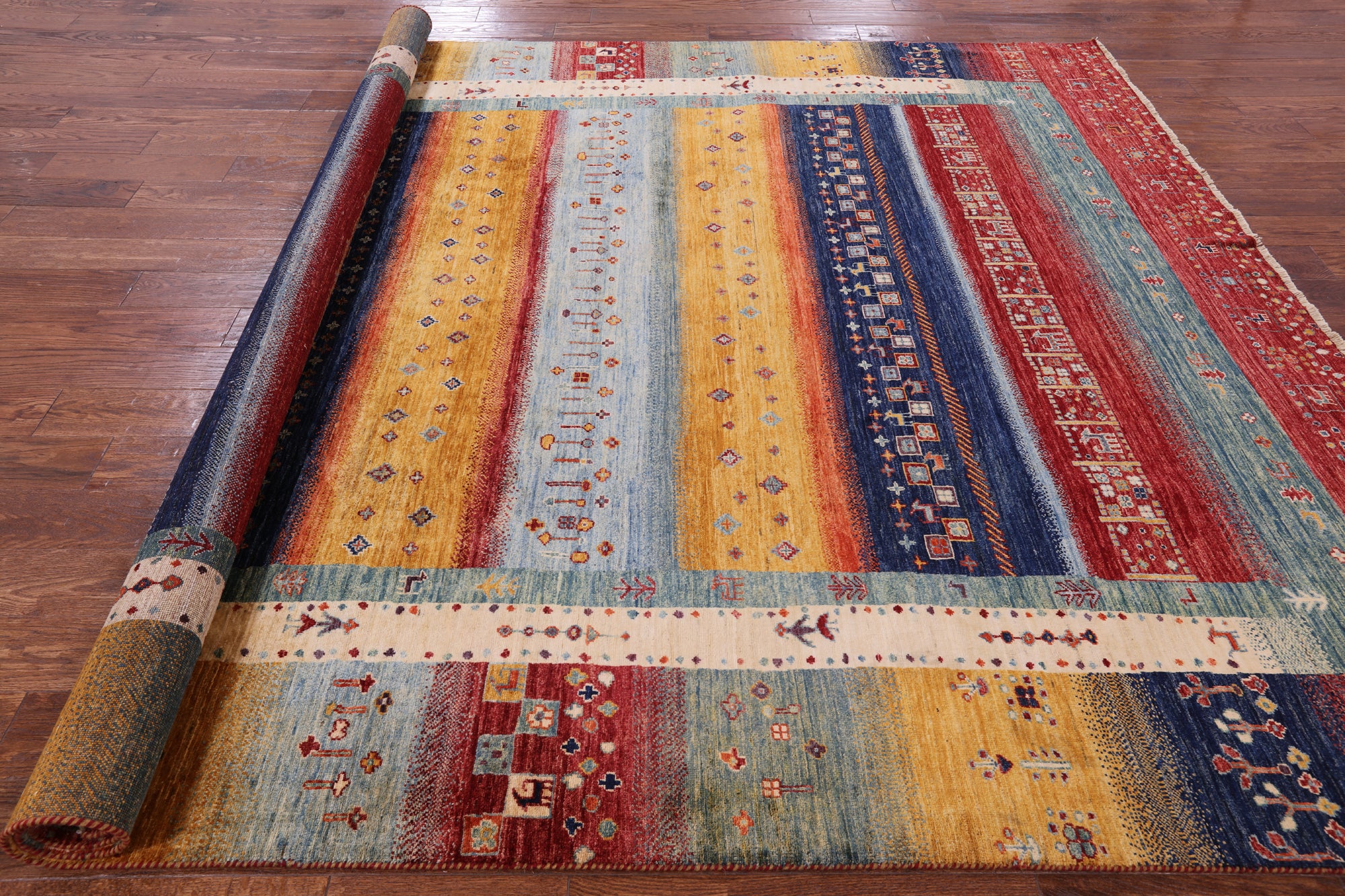Tribal Persian Gabbeh Handmade Wool Rug - 8' 3" X 9' 2" - Golden Nile