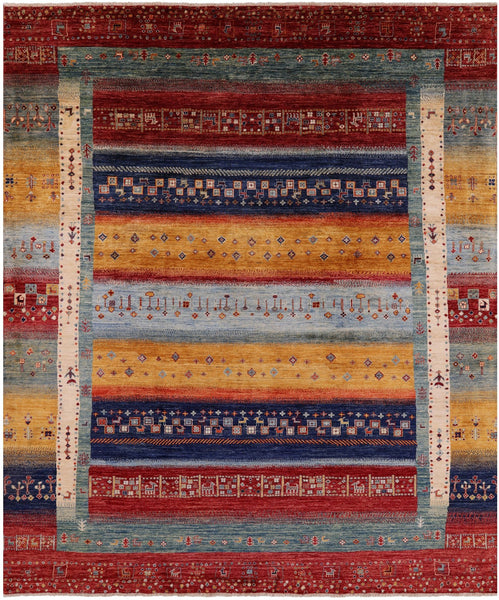 Tribal Persian Gabbeh Handmade Wool Rug - 8' 3" X 9' 2" - Golden Nile