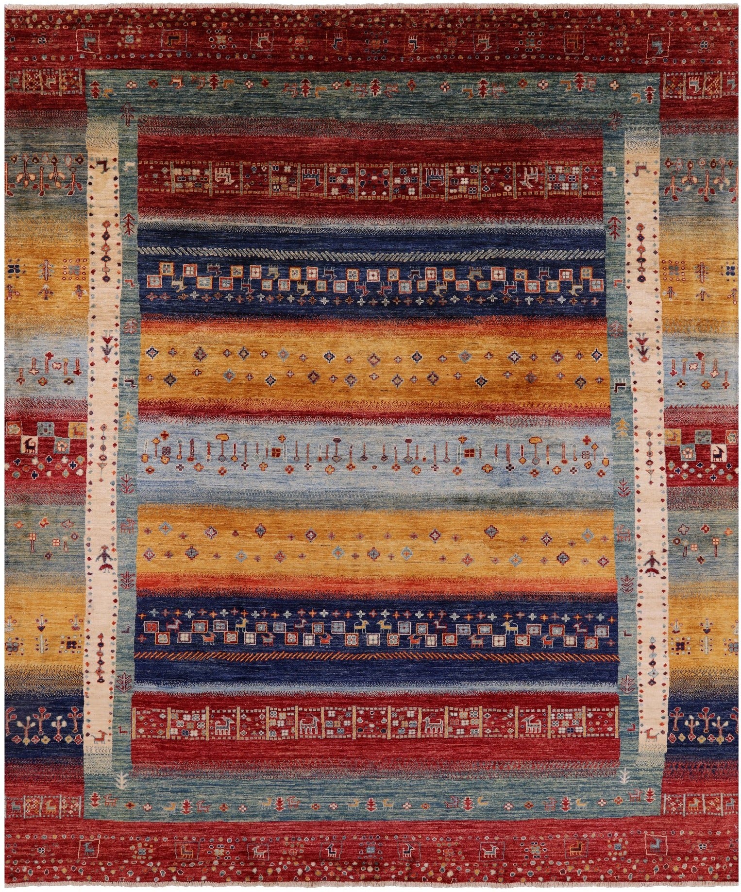 Tribal Persian Gabbeh Handmade Wool Rug - 8' 3" X 9' 2" - Golden Nile