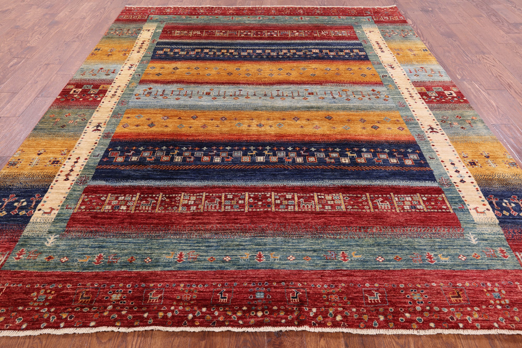 Tribal Persian Gabbeh Handmade Wool Rug - 8' 3" X 9' 2" - Golden Nile