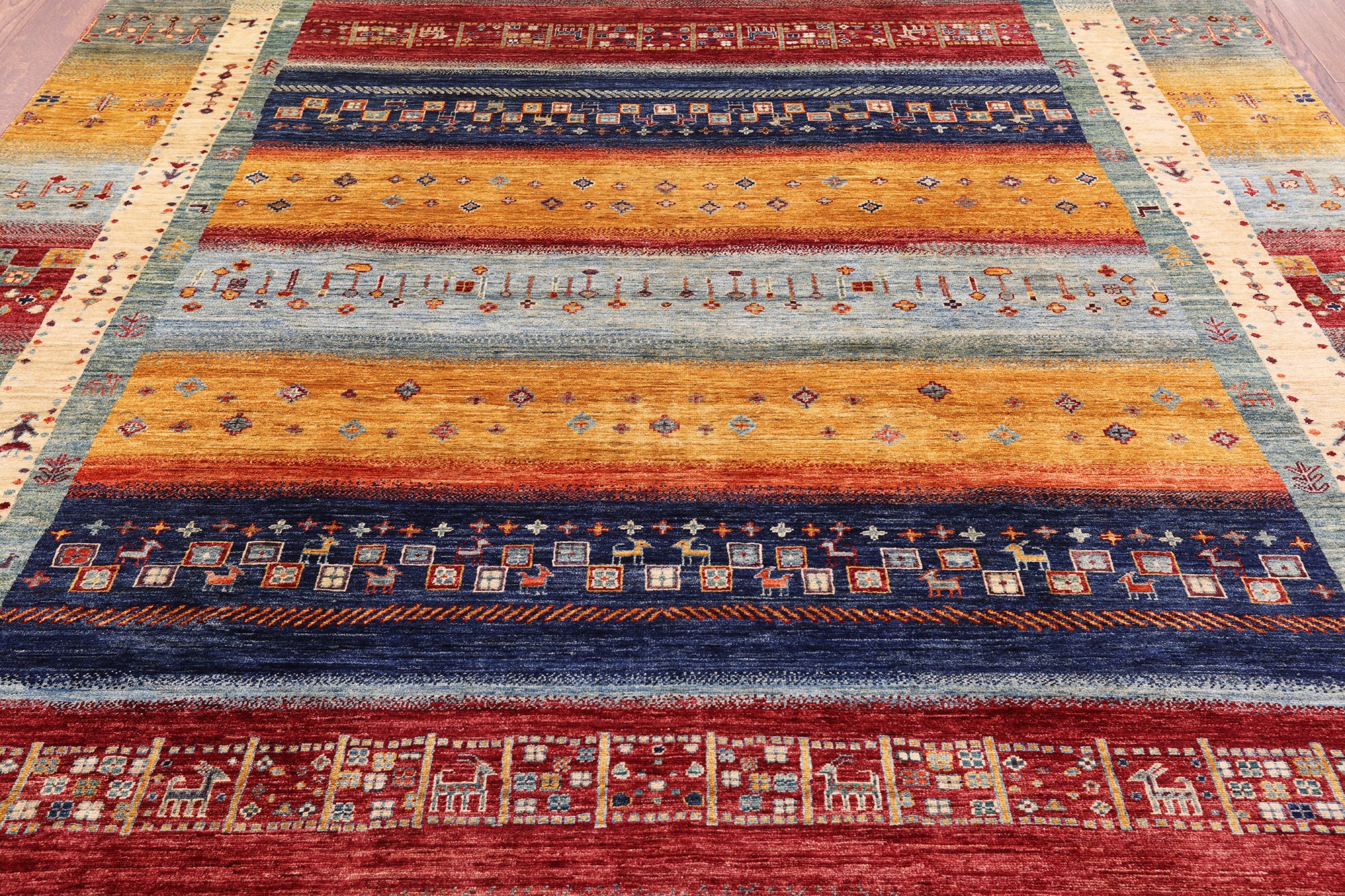 Tribal Persian Gabbeh Handmade Wool Rug - 8' 3" X 9' 2" - Golden Nile