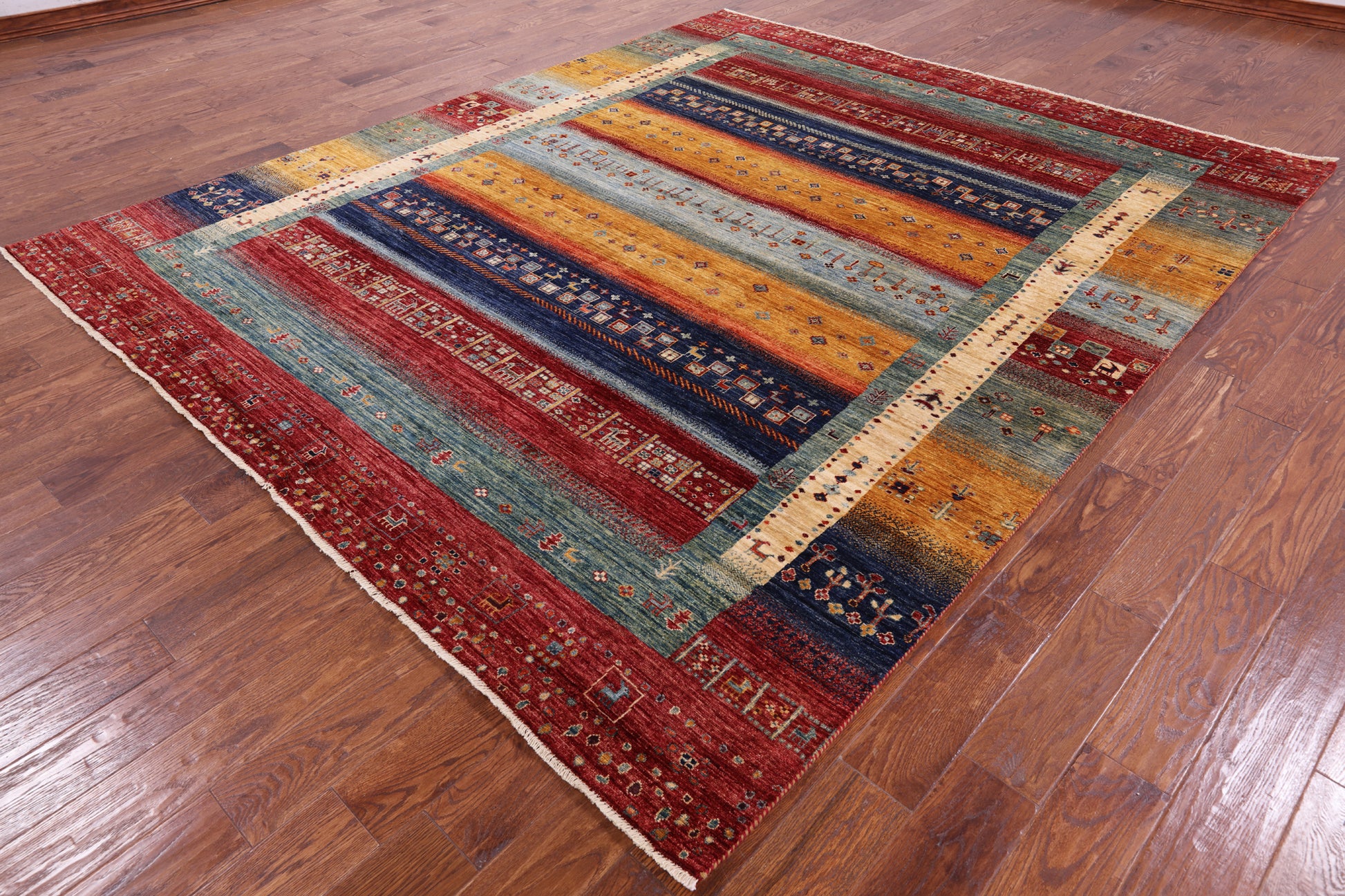 Tribal Persian Gabbeh Handmade Wool Rug - 8' 3" X 9' 2" - Golden Nile