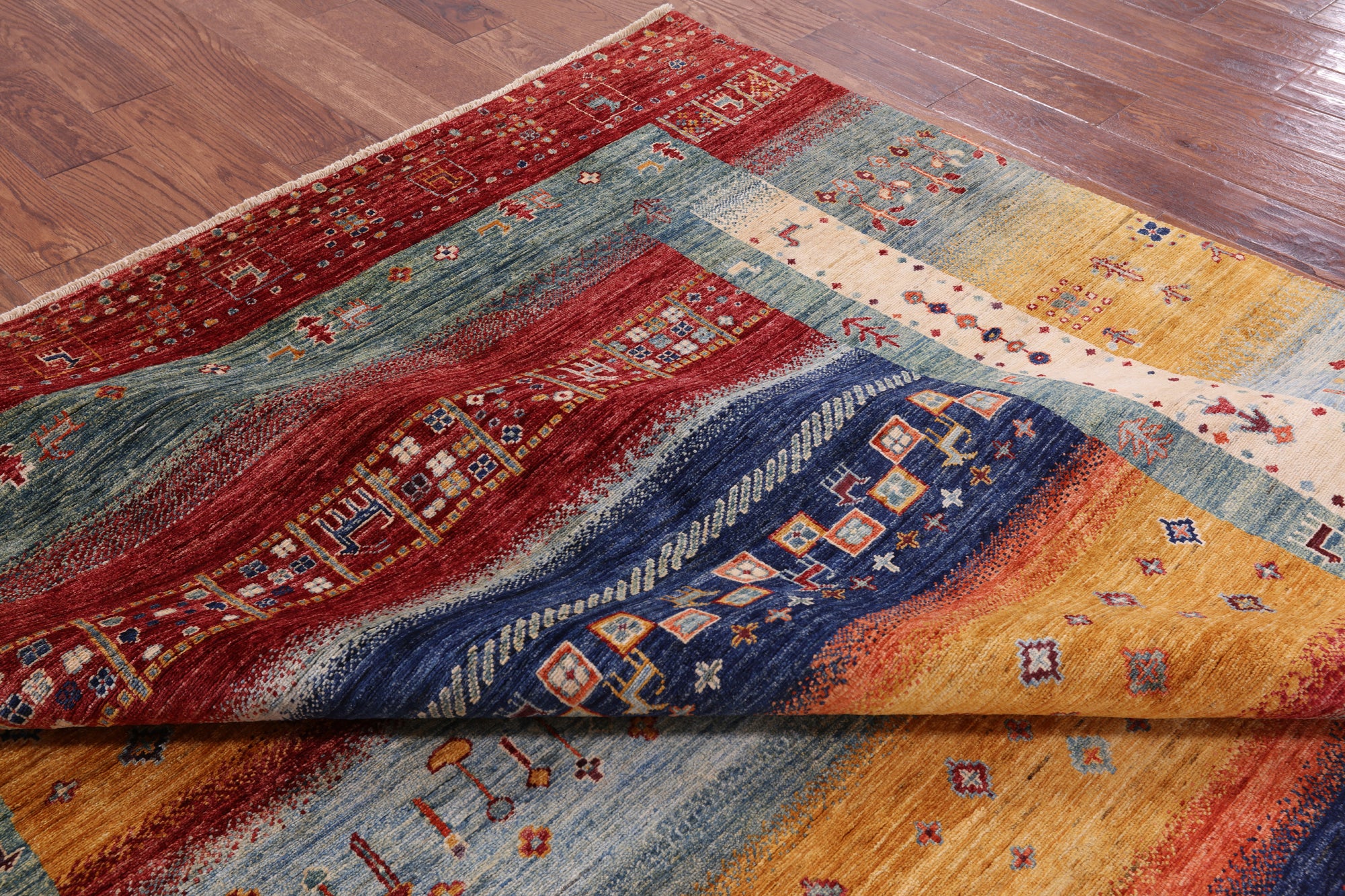 Tribal Persian Gabbeh Handmade Wool Rug - 8' 3" X 9' 2" - Golden Nile